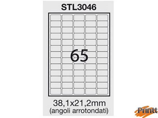 Immagine di Etichetta adesiva bianca 100fg A4 38,1x21,2mm (65et/fg) angoli tondi STARLINE